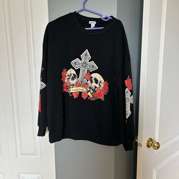 Rue21 Tops - Rue21 Black Sweatshirt with Red Rose and Skull Design